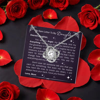 Heartfelt Message Card Necklace, Love Knot Necklace for Daughter, CZ Crystal Knot Pendant, Birthday or Christmas Present for Daughter from Mom