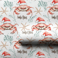 Coastal Crab Christmas Gift Wrap, Santa Claws Crab Wrapping Paper, Nautical Watercolor Crab Wrapping Paper, Beach Holiday Crab Gift Wrap