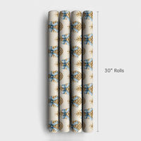 Blue Bow Winter Gift Wrap, Rustic Pinecone Christmas Wrapping Paper, Watercolor Pinecone Wrapping Paper, Elegant Holiday Gift Wrapping Paper
