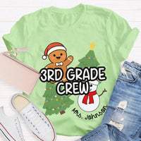 Snowman Tree Custom Holiday Shirt, Personalized Third Grade Crew Christmas T-Shirt, 3rd Grade Teacher Tee, Custom School Christmas Shirt