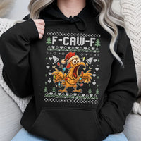 Humorous Screaming Chicken Hoodie, F-Caw-F Ugly Christmas Hoodie, Screaming Rooster Sweatshirt, Poultry Lover Hoodie, Gag Christmas Present