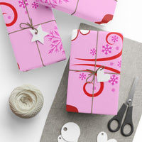 Christmas Snowflake Swirl Gift Wrap, Pink Santa Wrapping Paper, Retro Holiday Wrapping Paper, Adorable Xmas Holiday Gift Wrapping Paper