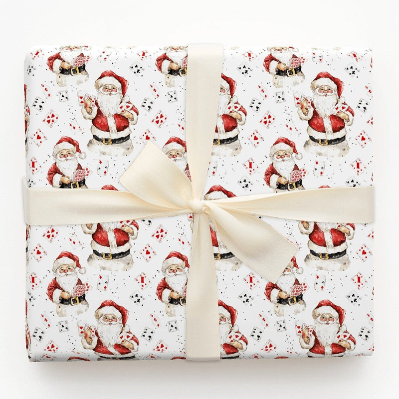 Poker Card Suits Holiday Gift Wrap, Santa Playing Cards Christmas Wrapping Paper, Novelty Xmas Wrapping Paper, Card Player Holiday Gift Wrap