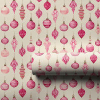 Watercolor Bauble Gift Wrap, Pink Christmas Ornament Wrapping Paper, Vintage Pink Holiday Wrapping Paper, Pastel Christmas Packaging Roll