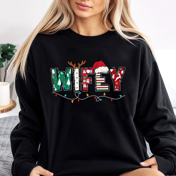 Festive Married Holiday Sweater, Wifey Christmas Sweatshirt, Matching Couple Xmas Crewneck Pullover, Adorable Winter Present 