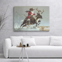 Rustic Western Christmas Wall Art, Cowboy Santa Riding Reindeer Canvas, Country Xmas Canvas Print, Holiday Canvas Decor, Western Decor Present