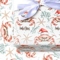 Coastal Crab Christmas Gift Wrap, Santa Claws Crab Wrapping Paper, Nautical Watercolor Crab Wrapping Paper, Beach Holiday Crab Gift Wrap