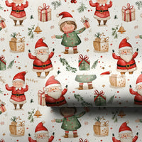 Adorable Holiday Elves Gift Wrap, Whimsical Santa and Elf Wrapping Paper, Watercolor Christmas Wrapping Paper, Kids Festive Present Paper Roll
