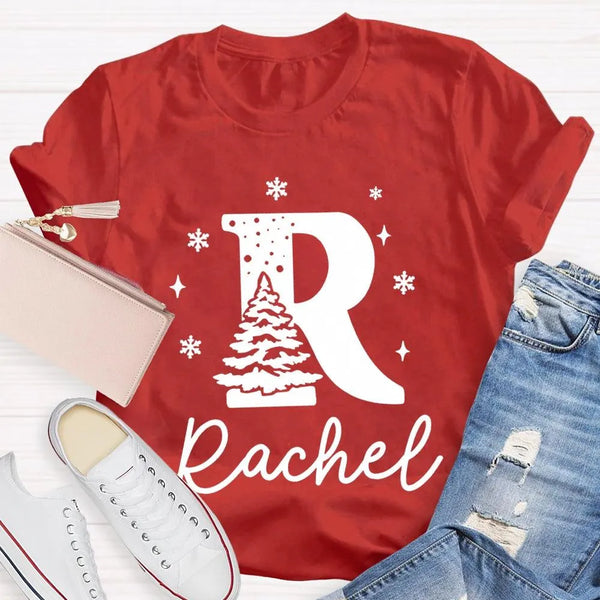 Custom Name Snowflakes Graphic Tee, Personalized Christmas Tree T-Shirt, Family Matching Christmas Shirt, Custom Holiday Tree