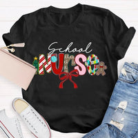 Festive Bow Holiday Nurse Tee, School Nurse Christmas Shirt, Merry Christmas RN T-Shirt, School Healthcare Worker Xmas Present