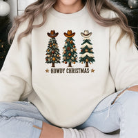Western Cowboy Hat Tree Crewneck, Howdy Christmas Sweatshirt, Country Holiday Graphic Pullover, Humorous Southern Xmas Sweater Present