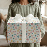 Modern Pastel Holiday Gift Wrap, Colorful Snowflake Wrapping Paper, Pink Teal Yellow Winter Wrapping Paper, Festive Christmas Gift Wrap