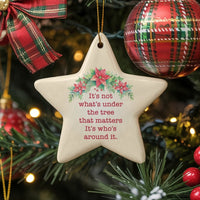 Poinsettia Star Ornament, Not Whats Under the Tree Ornament, Holiday Ceramic Tree Ornament, Christmas Keepsake Ornament Family Present