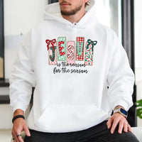 Christian Christmas Hoodie, Jesus Is the Reason for the Season Hoodie, Plaid Candy Cane Holiday Sweatshirt, Faith Christmas Hooded Sweater