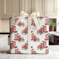 Santa Hat Trucker Gift Wrap, Semi Truck Christmas Wrapping Paper, Transportation Big Rig Wrapping Paper, Holiday Present Paper for Driver