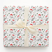 Adorable White Animal Gift Wrap, Santa Hat Elephant Christmas Wrapping Paper, Festive Pine Elephant Wrapping Paper, Holiday Gift Wrapping Paper