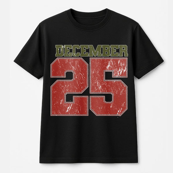 Retro Varsity Number Holiday Shirt, December 25 Christmas T-Shirt, Vintage Christmas Graphic Tee, Holiday Aesthetic T-Shirt P