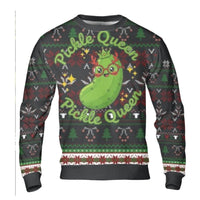 Humorous Holiday Pickle Sweater, Pickle Queen Ugly Christmas Sweater, Green Pickle Foodie Ugly Sweater, Retro Xmas Party Crewneck Sweatshirt