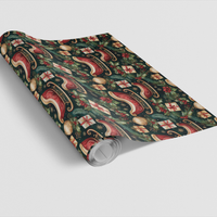 Red Gold Holiday Gift Wrap, Gilded Sleigh Christmas Wrapping Paper, Festive Sleigh Wrapping Paper, Vintage Christmas Present Wrapping Paper