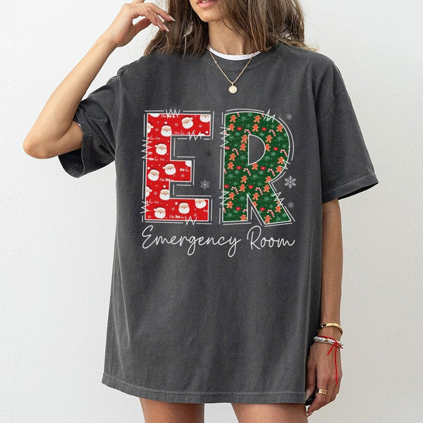Festive Medical Staff Holiday Graphic Tee, ER Emergency Room Christmas T-Shirt, ER Nurse Doctor Xmas Shirt, Hospital Crew Gam