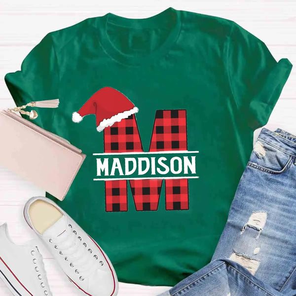 Custom Name Buffalo Plaid Holiday Graphic Tee, Personalized Plaid Christmas T-Shirt, Matching Family Xmas Shirt, Christmas Ev