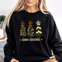 Western Cowboy Hat Tree Crewneck, Howdy Christmas Sweatshirt, Country Holiday Graphic Pullover, Humorous Southern Xmas Sweater Present