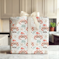 Coastal Crab Christmas Gift Wrap, Santa Claws Crab Wrapping Paper, Nautical Watercolor Crab Wrapping Paper, Beach Holiday Crab Gift Wrap