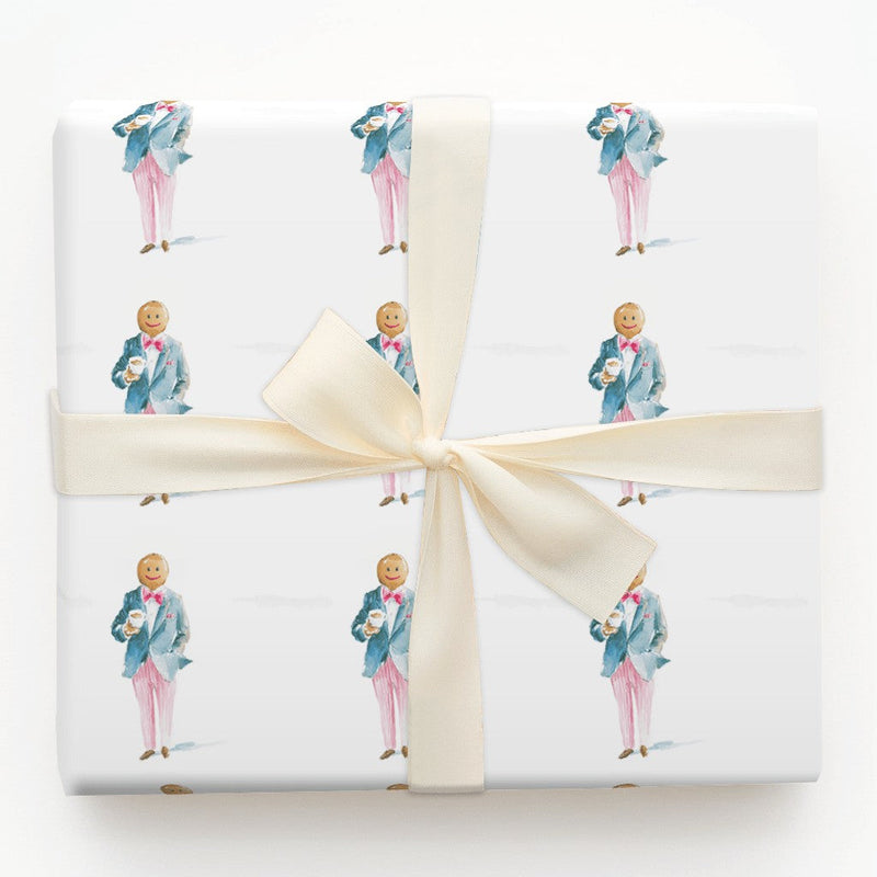Coffee Gingerbread Gift Wrap, Dapper Gingerbread Man Wrapping Paper, Preppy Christmas Wrapping Paper, Whimsical Holiday Wrapping Paper Roll