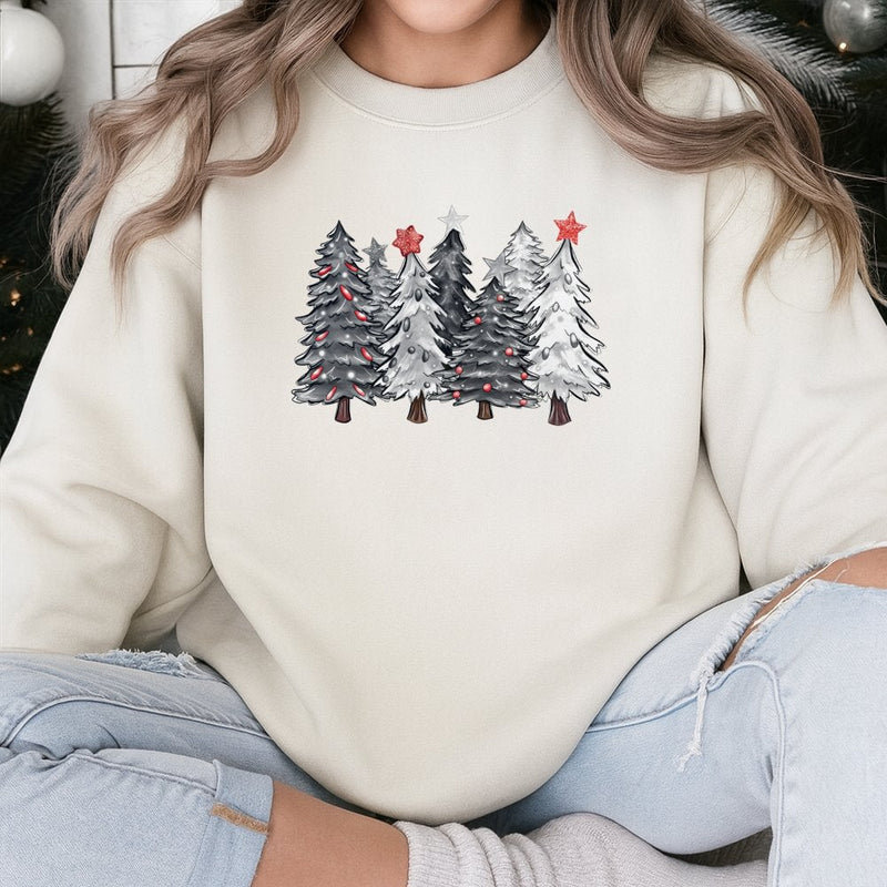 Winter Evergreen Forest Pullover, Minimalist Pine Tree Christmas Sweatshirt, Neutral Boho Holiday Sweater, Comfy Festive Xmas Crewneck