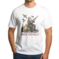 Humorous Duck Hunting Santa Shirt, Duck the Halls Christmas T-Shirt, Hunter Xmas Graphic Tee, Holiday Outdoorsman T-Shirt, Xmas Present for Him