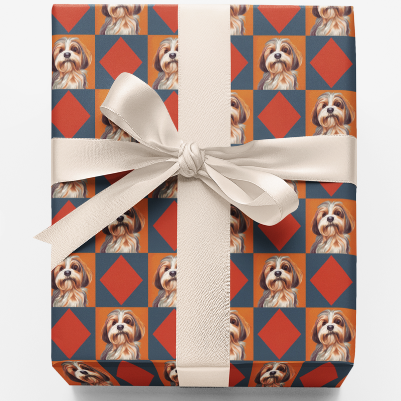 Geometric Pet Pattern Gift Wrap, Havanese Dog Wrapping Paper, Adorable Puppy Christmas Wrapping Paper, Dog Lover Birthday Present Wrap