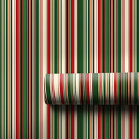 Red Green Cream Gift Wrap, Classic Striped Christmas Wrapping Paper, Vertical Stripe Holiday Wrapping Paper Roll, Traditional Xmas Gift Wrap