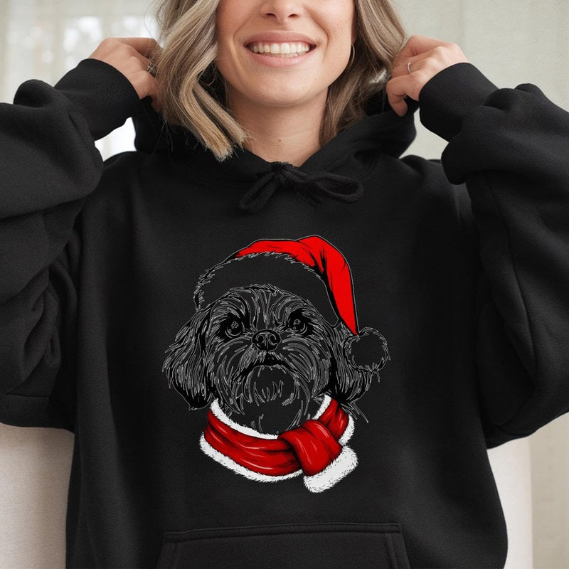 Festive Dog Santa Hat Hoodie, Shih Tzu Christmas Hoodie, Adorable Shih Tzu Winter Hooded Sweatshirt, Comfy Puppy Holiday Pullover, Pet Lover Present