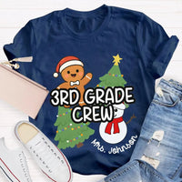 Snowman Tree Custom Holiday Shirt, Personalized Third Grade Crew Christmas T-Shirt, 3rd Grade Teacher Tee, Custom School Christmas Shirt