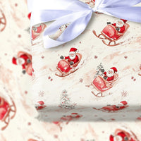 Sleigh Ride Christmas Gift Wrap, Watercolor Santa Wrapping Paper, Winter Holiday Present Wrapping Paper, Traditional Santa Sleigh Gift Wrap