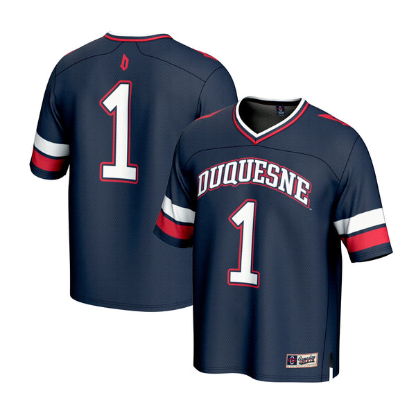 #1 Duquesne Dukes Lightweight Collegiate Football Fashion Jersey - Navy