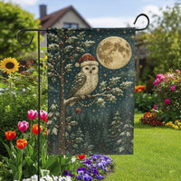 Santa Hat Full Moon Flag, Snowy Owl Christmas Garden Flag, Winter Wildlife Yard Flag, Festive Holiday Lawn Decor, Seasonal Outdoor Home Present