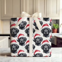 Santa Hat Dog Gift Wrap, Black Labrador Wrapping Paper, Watercolor Black Lab Holiday Wrapping Paper, Christmas Pet Lover Present Gift Wrap