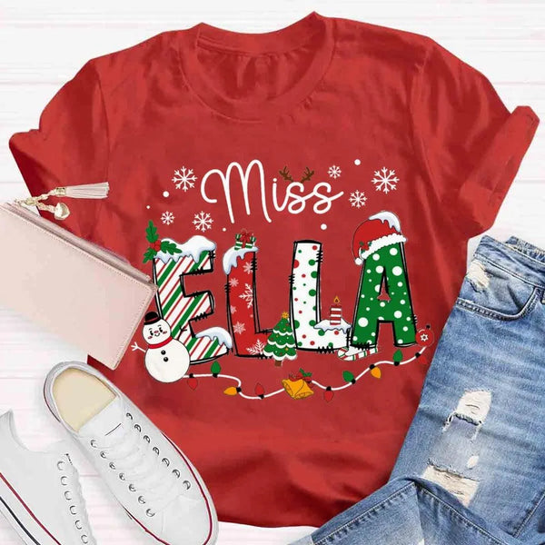 Custom Holiday Educator Tee, Personalized Christmas Teacher Shirt, Festive Winter Teacher T-Shirt, Merry Christmas Teacher Pr