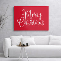 Red Cursive Script Typography Canvas Print, Merry Christmas Canvas Wall Art, Festive Holiday Canvas Sign, Seasonal Home Decor Xmas Present