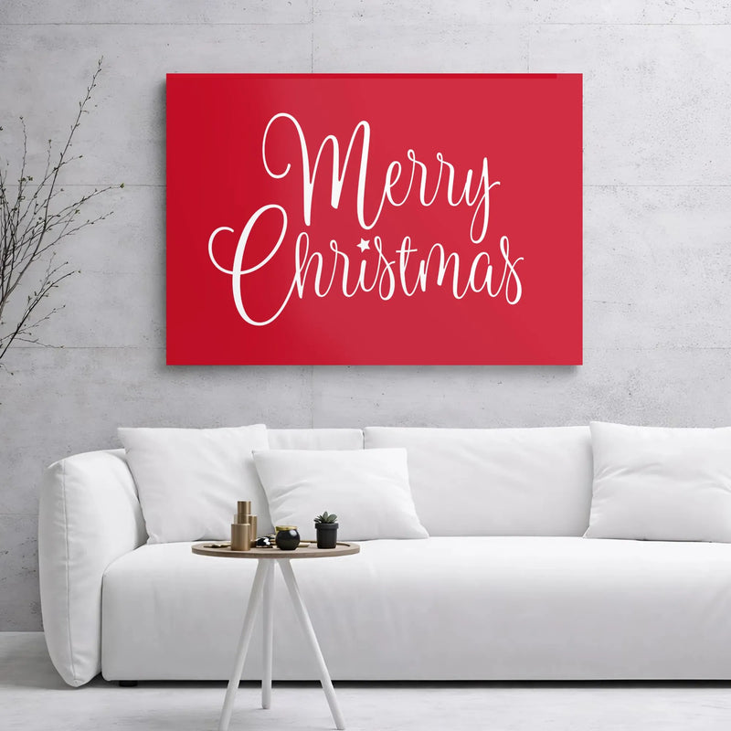 Red Cursive Script Typography Canvas Print, Merry Christmas Canvas Wall Art, Festive Holiday Canvas Sign, Seasonal Home Decor Xmas Present