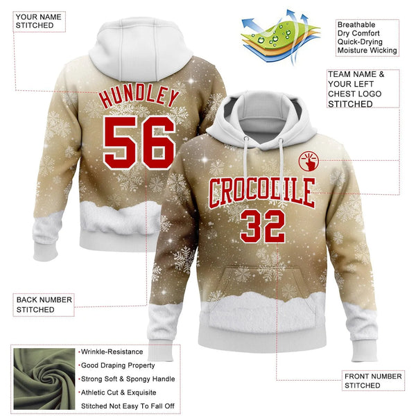 Personalized Winter Pullover Hoodie, Custom Christmas Snowflake Hoodie, Holiday Sports Sweatshirt, Stitched Name and Number F