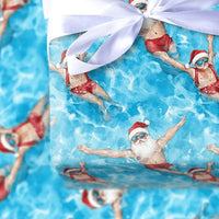 Tropical Vacation Santa Gift Wrap, Swimming Santa Wrapping Paper, Summer Beach Christmas Wrapping Paper, Humorous Holiday Present Paper