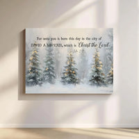 Snowy Winter Forest Tree Print, Luke 2:11 Bible Verse Canvas, Scripture Wall Art Canvas, Religious Christmas Decor, Faith Present