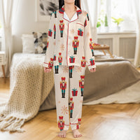 Holiday Pajama Set, Nutcracker Christmas Pajamas Set, Satin Sleepwear Set, Festive Loungewear Set, Christmas Present for Women Nightwear