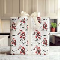 Watercolor Sports Gift Wrap Paper, Hockey Santa Christmas Wrapping Paper, Ice Hockey Holiday Wrapping Paper, Xmas Gift Wrap for Hockey Fans