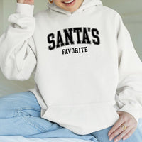 Varsity Lettering Holiday Hoodie, Santa's Favorite Christmas Hoodie, Comfy Winter Graphic Sweatshirt, Santa Claus Pullover Hoodie