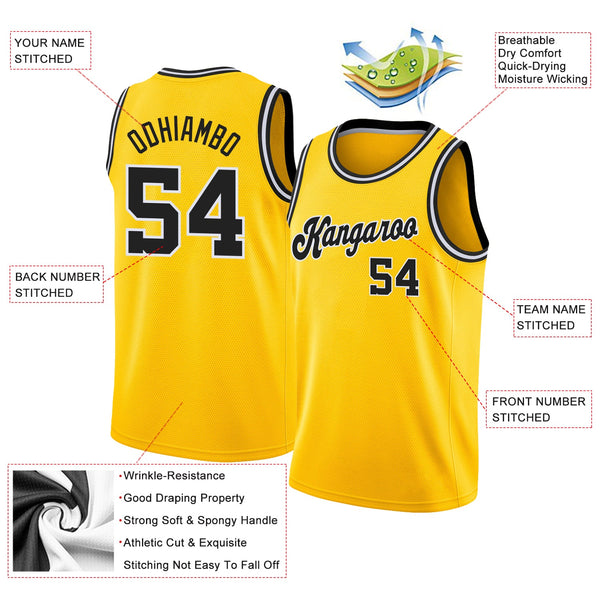 Custom Basketball Jersey - Gold Black-White Round Neck Rib-Knit