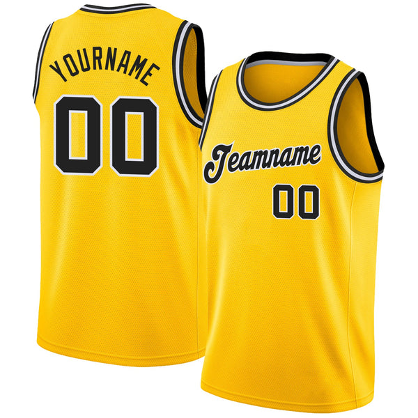 Custom Basketball Jersey - Gold Black-White Round Neck Rib-Knit