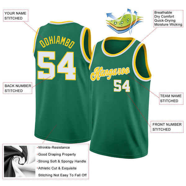 Custom Basketball Jersey - Kelly Green White-Gold Round Neck Rib-Knit